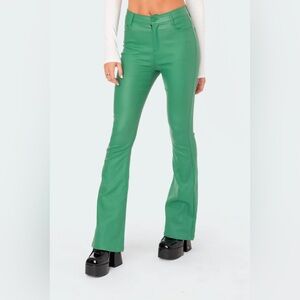 Edikted Vibrant Faux Leather Green Flare Pants